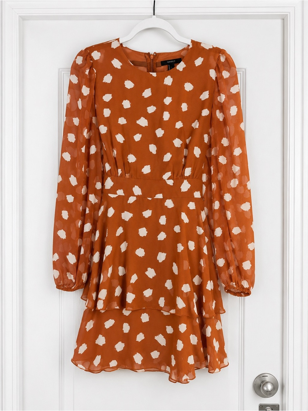 Forever 21 Rust Polka Dot Long Sleeve Mini Dress